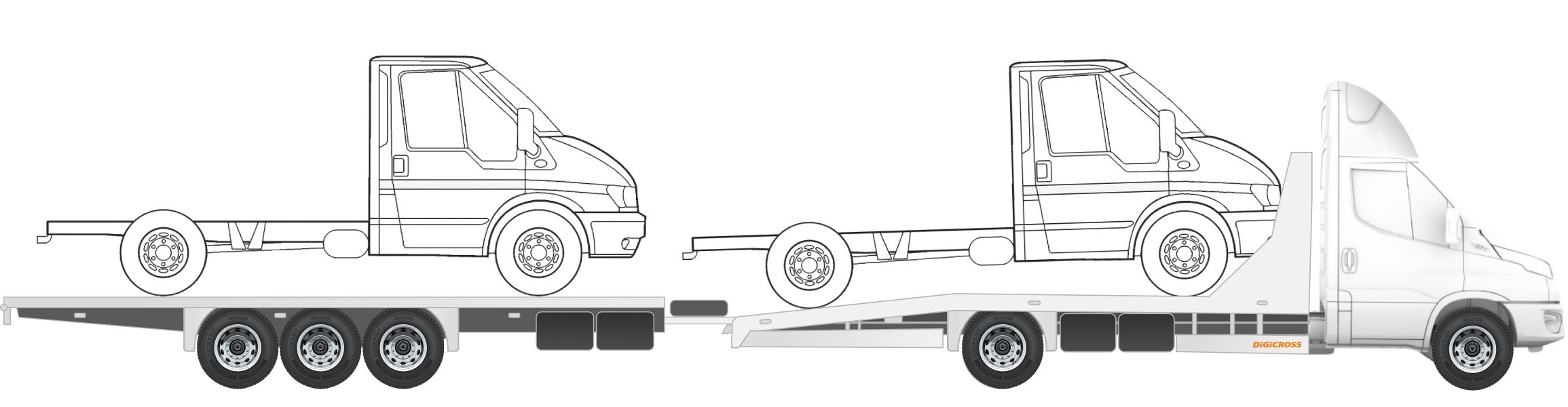 Two trucks (chassis or open body)